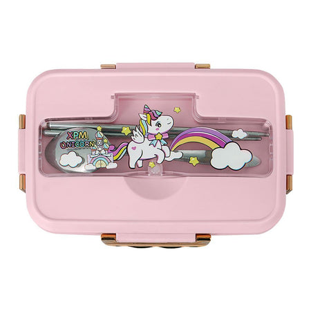 Plastic Lunch Box, 3 Compartments & Cutlery, Pink, 6.3in (H) x 3.7in (W) x 2in (D), K-181 - Image 2
