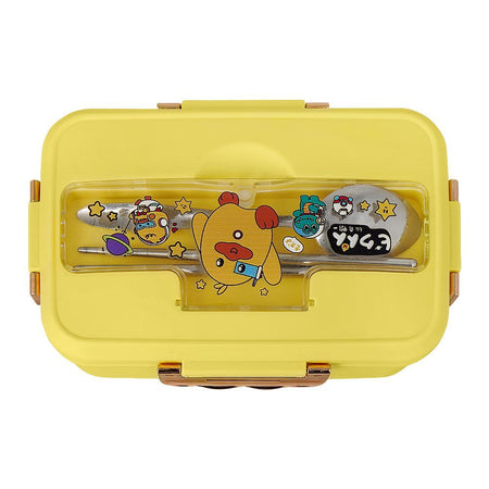 Plastic Lunch Box, 3 Compartments & Cutlery, Yellow, 6.5in (H) x 3.5in (W) x 2.2in (D), K-181 - Image 2