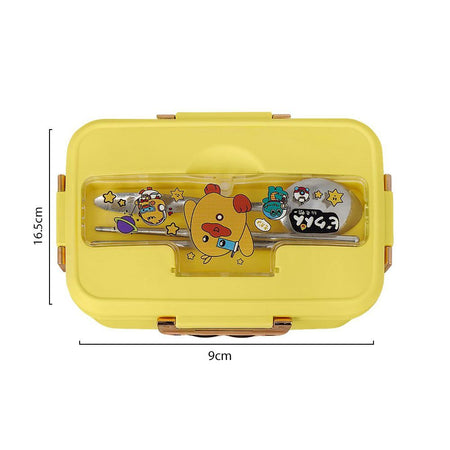 Plastic Lunch Box, 3 Compartments & Cutlery, Yellow, 6.5in (H) x 3.5in (W) x 2.2in (D), K-181 - Image 3