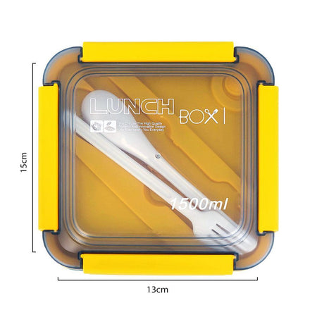 Plastic Lunch Box, 3 Compartments & Cutlery, 1500ml, Blue & Yellow, 5.9in (H) x 5.1in (W) x 3in (D), 287539 - Image 3