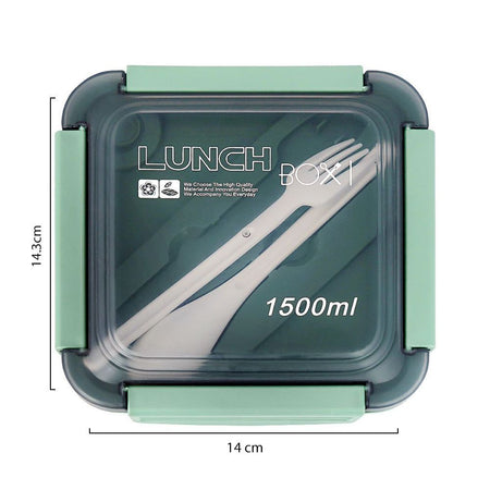 Plastic Lunch Box, 3 Compartments & Cutlery, 1500ml, Sea Green, 5.6in (H) x 5.5in (W) x 3in (D), 287539 - Image 3