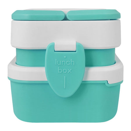 Plastic Lunch Box With 3 Rooms On 2 Levels With Own Handle, 1500ml, Sea Green, 6.1in (H) x 3.5in (W) x 2in (D), K-812 - Image 4