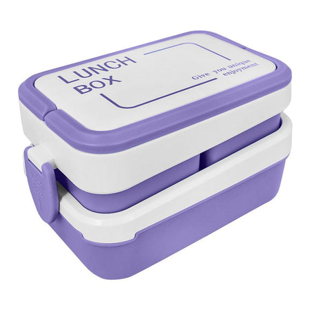 Plastic Lunch Box Including 3 Separate Rooms On 2 Levels, 1500ml, Purple, 5.9in (H) x 3.5in (W) x 1.8in (D), K-812 - Main Image