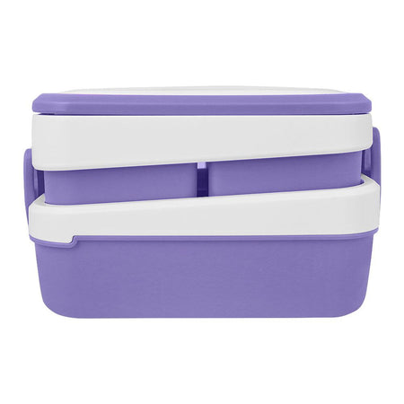 Plastic Lunch Box Including 3 Separate Rooms On 2 Levels, 1500ml, Purple, 5.9in (H) x 3.5in (W) x 1.8in (D), K-812 - Image 2