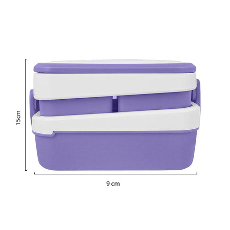 Plastic Lunch Box Including 3 Separate Rooms On 2 Levels, 1500ml, Purple, 5.9in (H) x 3.5in (W) x 1.8in (D), K-812 - Image 3