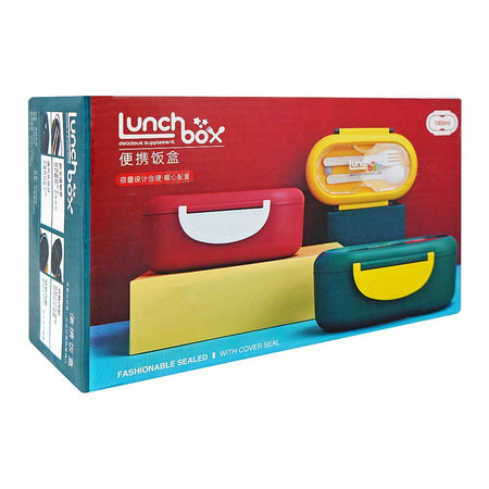Plastic Lunch Box, 2 Compartments & Cutlery, 1000ml, Yellow, 5.9in (H) x 3in (W) x 2.2in (D), Kh-002 - Image 4