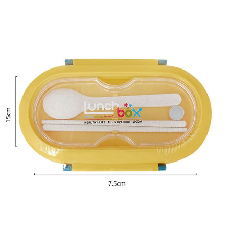 Plastic Lunch Box, 2 Compartments & Cutlery, 1000ml, Yellow, 5.9in (H) x 3in (W) x 2.2in (D), Kh-002 - Image 7