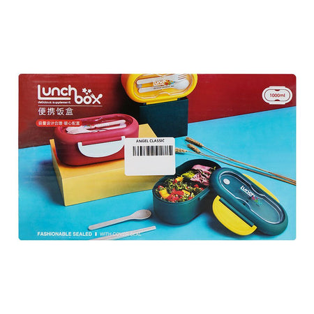 Plastic Lunch Box, 2 Compartments & Cutlery, 1000ml, Blue, 6.1in (H) x 3in (W) x 2.2in (D), Kh-002 - Image 6
