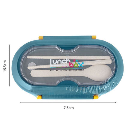 Plastic Lunch Box, 2 Compartments & Cutlery, 1000ml, Blue, 6.1in (H) x 3in (W) x 2.2in (D), Kh-002 - Image 5