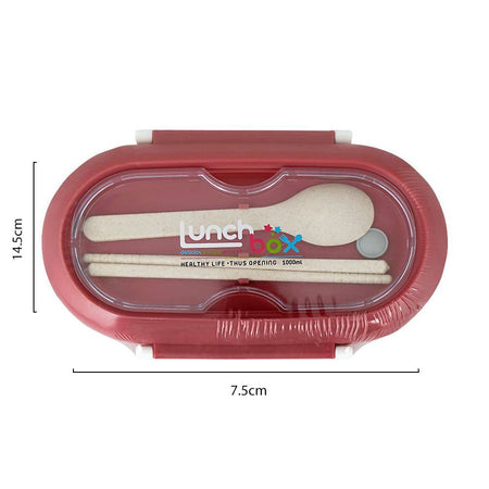 Plastic Lunch Box, 2 Compartments & Cutlery, 1000ml, Red, 5.7in (H) x 3in (W) x 2.2in (D), Kh-002 - Image 7