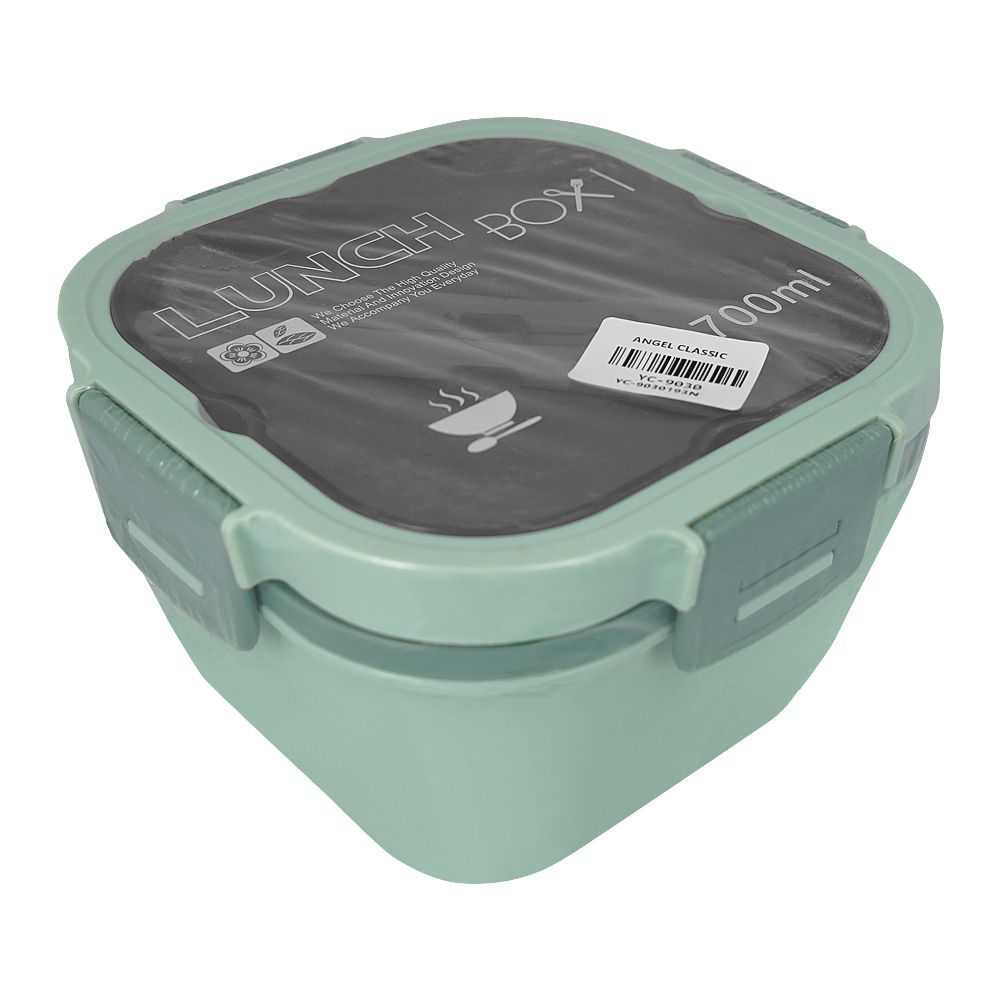Plastic Double Layer Lunch Box, Cutlery, 1700ml, Sea Green, 4.5in (H) x 4.1in (W) x 3.3in (D), Yc-9030 - Main Image
