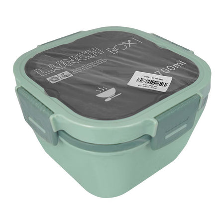 Plastic Double Layer Lunch Box, Cutlery, 1700ml, Sea Green, 4.5in (H) x 4.1in (W) x 3.3in (D), Yc-9030 - Main Image