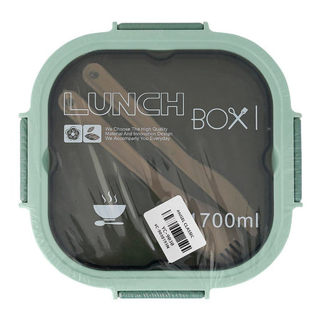 Plastic Double Layer Lunch Box, Cutlery, 1700ml, Sea Green, 4.5in (H) x 4.1in (W) x 3.3in (D), Yc-9030 - Image 2