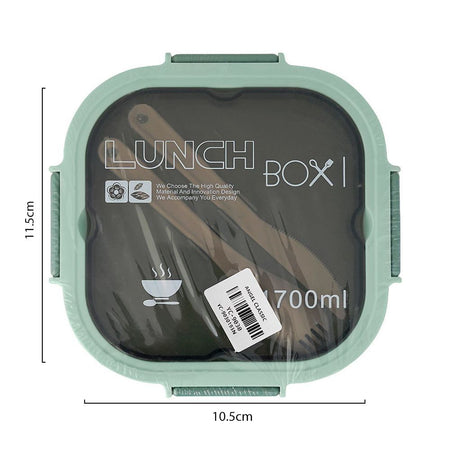 Plastic Double Layer Lunch Box, Cutlery, 1700ml, Sea Green, 4.5in (H) x 4.1in (W) x 3.3in (D), Yc-9030 - Image 3