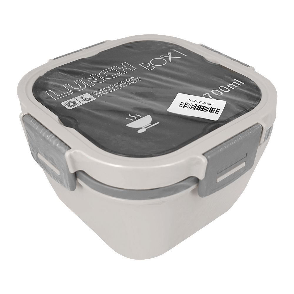 Plastic Double Layer Lunch Box, Cutlery, 1700ml, White, 6.5in (H) x 4.5in (W) x 3.3in (D), Yc-9030 - Main Image