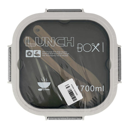 Plastic Double Layer Lunch Box, Cutlery, 1700ml, White, 6.5in (H) x 4.5in (W) x 3.3in (D), Yc-9030 - Image 2