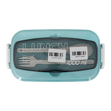 Plastic Lunch Box, 2 Compartments & Cutlery, 1000ml, Sky Blue, 6.1in (H) x 3.5in (W) x 2.4in (D), Yc9039 - Image 2