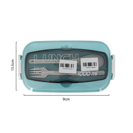 Plastic Lunch Box, 2 Compartments & Cutlery, 1000ml, Sky Blue, 6.1in (H) x 3.5in (W) x 2.4in (D), Yc9039 - Image 3