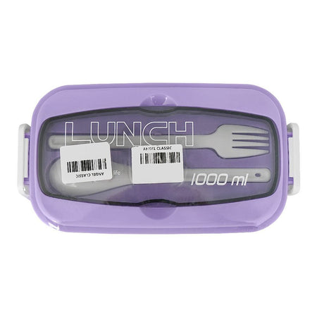 Plastic Lunch Box, 2 Compartments & Cutlery, 1000ml, Purple, 5.9in (H) x 3in (W) x 2.2in (D), Yc9039 - Image 2