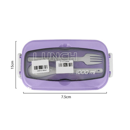 Plastic Lunch Box, 2 Compartments & Cutlery, 1000ml, Purple, 5.9in (H) x 3in (W) x 2.2in (D), Yc9039 - Image 3