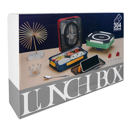 Stainless Steel Lunch Box, 3 Compartments & Cutlery, Green, 9.1in (H) x 6.3in (W) x 2in (D), 2523C - Image 4