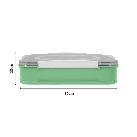 Stainless Steel Lunch Box, 3 Compartments & Cutlery, Green, 9.1in (H) x 6.3in (W) x 2in (D), 2523C - Image 5