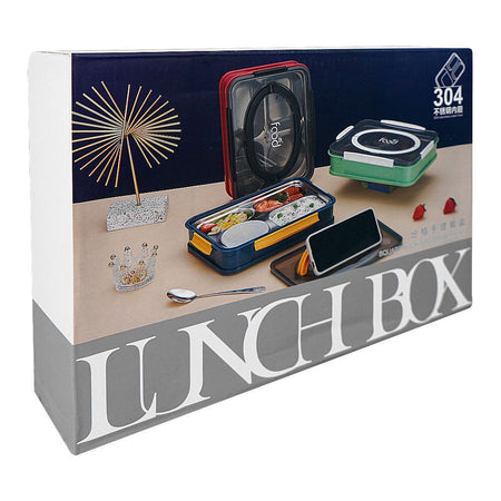 Stainless Steel Lunch Box, 3 Compartments & Cutlery, Red, 9.3in (H) x 6.5in (W) x 1.8in (D), 2523C - Image 4