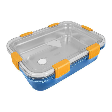 Stainless Steel Lunch Box, 3 Compartments, 850ml, Blue, 7.1in (H) x 4.5in (W) x 2in (D), 70691 - Main Image