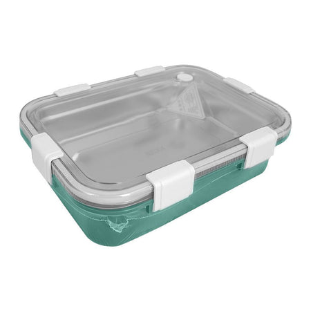 Stainless Steel Lunch Box, 3 Compartments, 850ml, Green, 8.7in (H) x 6.4in (W) x 2.6in (D), 70691 - Main Image