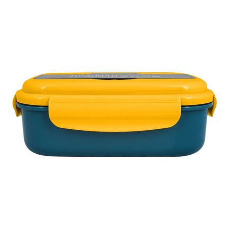 Plastic Lunch Box, 2 Compartments & Cutlery, 1100ml, Yellow & Blue, 6.1in (H) x 3.3in (W) x 2.2in (D), Yk-0225 - Image 2