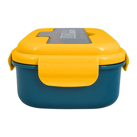 Plastic Lunch Box, 2 Compartments & Cutlery, 1100ml, Yellow & Blue, 6.1in (H) x 3.3in (W) x 2.2in (D), Yk-0225 - Image 4
