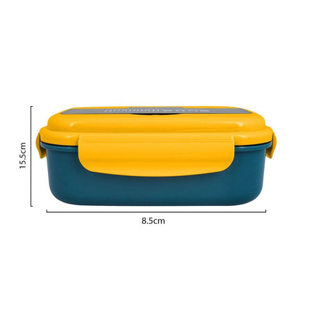 Plastic Lunch Box, 2 Compartments & Cutlery, 1100ml, Yellow & Blue, 6.1in (H) x 3.3in (W) x 2.2in (D), Yk-0225 - Image 3