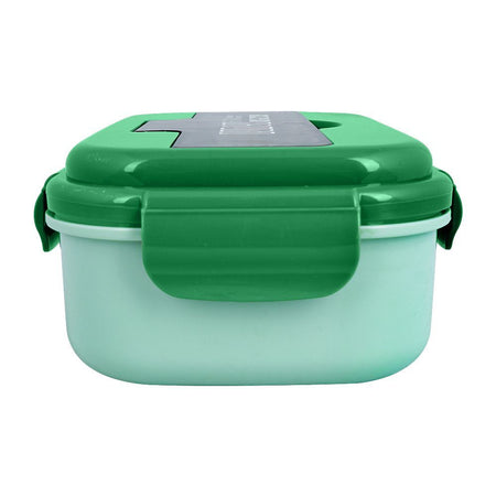 Plastic Lunch Box, 2 Compartments & Cutlery, 1100ml, Green, 6.3in (H) x 3.5in (W) x 2in (D), Yk-0225 - Image 2