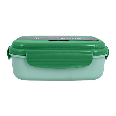 Plastic Lunch Box, 2 Compartments & Cutlery, 1100ml, Green, 6.3in (H) x 3.5in (W) x 2in (D), Yk-0225 - Image 4