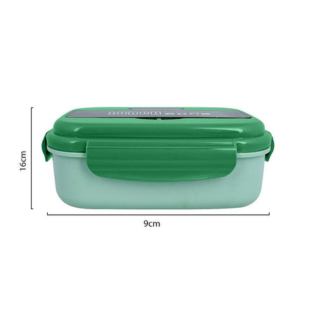 Plastic Lunch Box, 2 Compartments & Cutlery, 1100ml, Green, 6.3in (H) x 3.5in (W) x 2in (D), Yk-0225 - Image 3