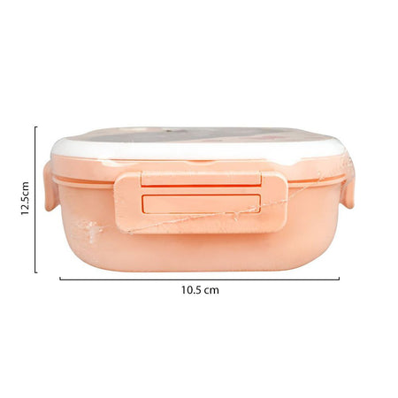 Plastic Lunch Box, 3 Compartments, Own Handle & Cutlery, 1300ml, Pink, 4.9in (H) x 4.1in (W) x 2.2in (D), Tq298 - Image 3