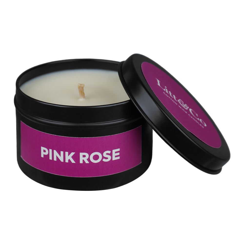Litt & Co Pink Rose Fragranced Candle, Cotton Wick Candle, Burn Time 25 Hours - Main Image