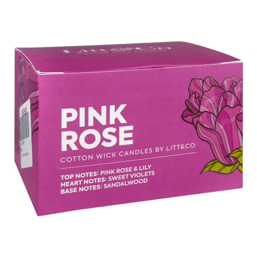 Litt & Co Pink Rose Fragranced Candle, Cotton Wick Candle, Burn Time 25 Hours - Image 2