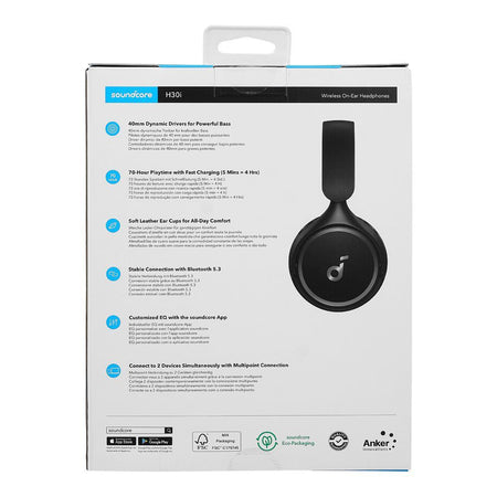 Soundcore by Anker H30I Wireless On-Ear Headphones, 70H Playtime, Fast Charging, Black, A3012H11 - Image 3