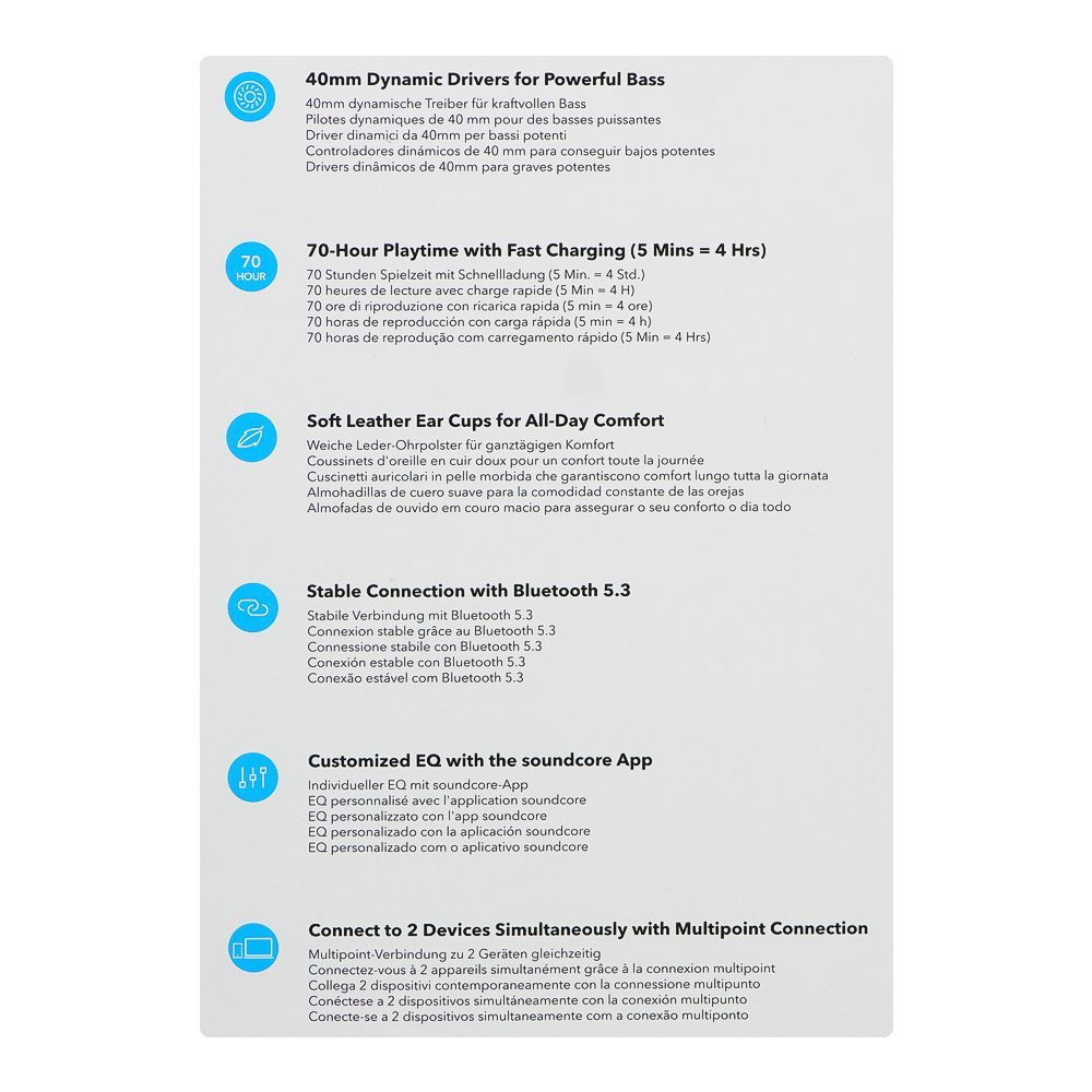 Soundcore by Anker H30I Wireless On-Ear Headphones, 70H Playtime, Fast Charging, Black, A3012H11 - Image 4