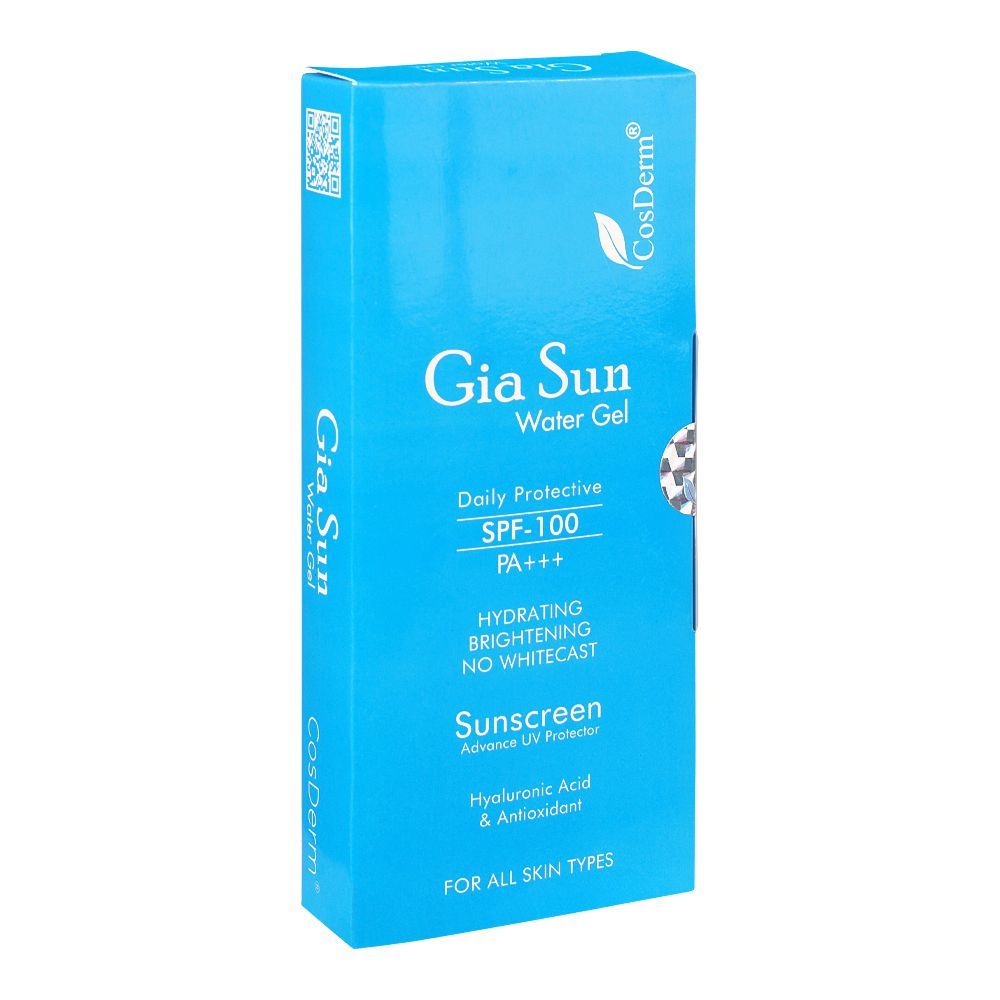 Cosderm Gia Sun Water Gel, SPF-100, PA+++, For All Skin Types, Hyaluronic Acid & Antioxidant, No White Cast - Main Image