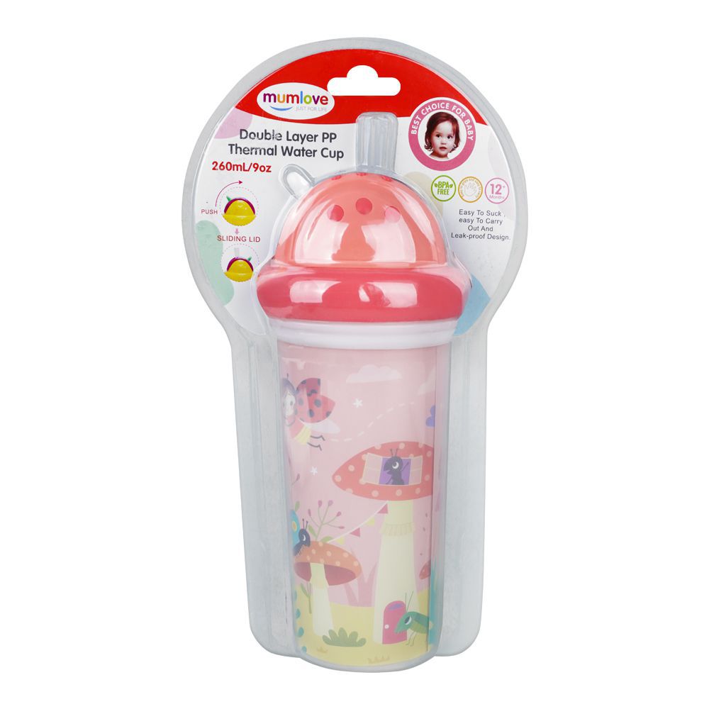 Mum Love Double Layer PP Thermal Water Cup, BPA Free, For 12+ Months, Pink, 260ml, C6220 - Main Image