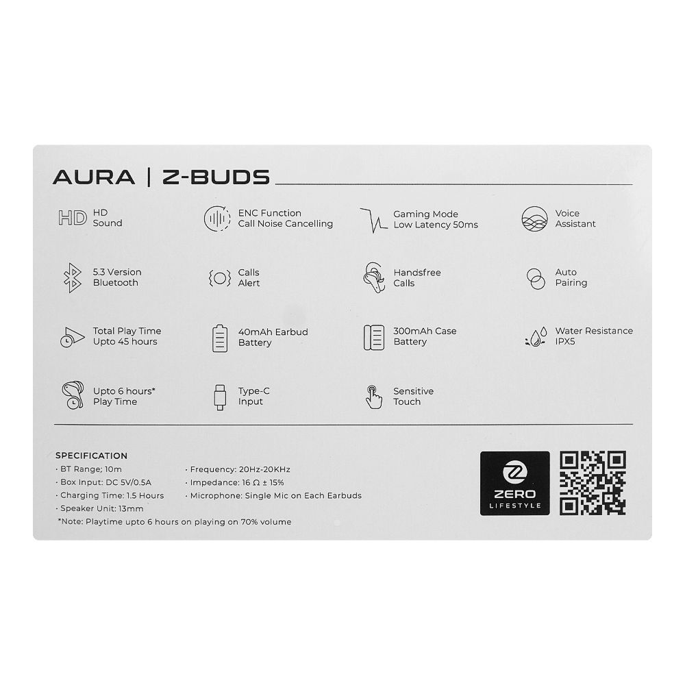 Zero Aura Z ENC Wireless Earbuds, Upto 45 Hours Play Time, 300mAh Box Battery, 40mAh Earbuds Battery, Black - Image 4