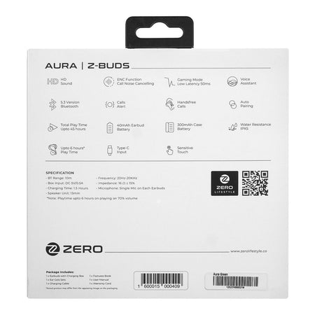 Zero Aura Z ENC Wireless Earbuds, Upto 45 Hours Play Time, 300mAh Box Battery, 40mAh Earbuds Battery, Green - Image 3