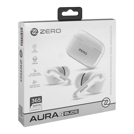 Zero Aura Z ENC Wireless Earbuds, Upto 45 Hours Play Time, 300mAh Box Battery, 40mAh Earbuds Battery, White - Image 2