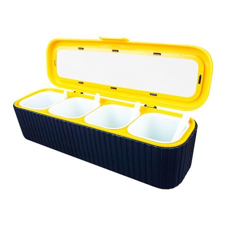 Plastic 4 Portions Seasoning Box With Jars & Spoons, Kitchen Spice Master Set, Yellow, 100652 - Image 2