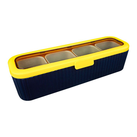 Plastic 4 Portions Seasoning Box With Jars & Spoons, Kitchen Spice Master Set, Yellow, 100652 - Image 3