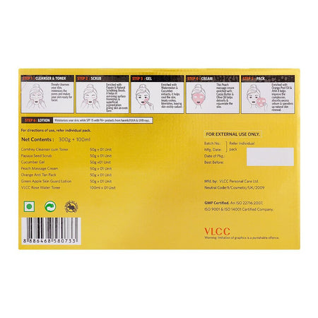 VLCC Salon Series Fruit Facial Facial Kit, Cleanser & Toner+Scrub+Gel+Cream+Pack+Moisturiser, 6-Pack, 300g+100ml - Image 2