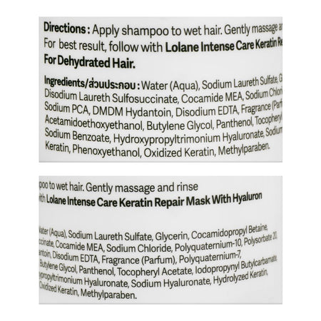 Lolane Intense Care Keratin Serum Shampoo With Hyaluronic Acid For Dehydrated Hair, 400ml - Image 3
