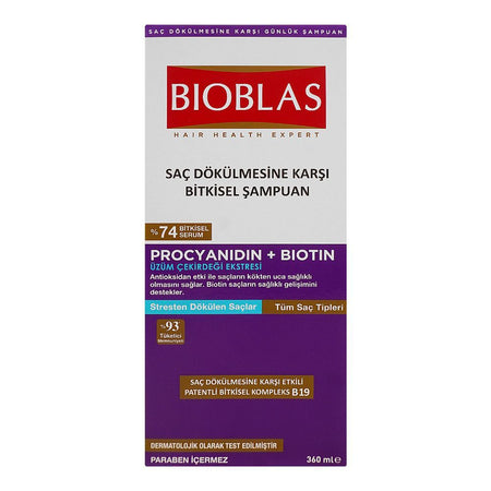 Bioblas Procyanidin+Biotin Herbal Shampoo, Prevents Hair Loss, Paraben Free, All Hair Types, 360ml - Image 4